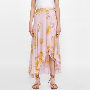 Zara pink floral wrap skirt
